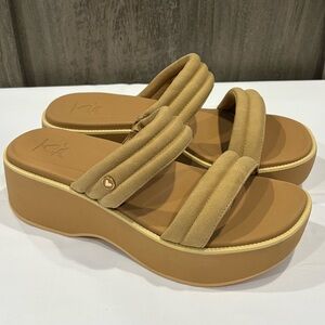REEF Lana Hi Platform Sandals Natural Tan Suede Double Strap Slide Size 9